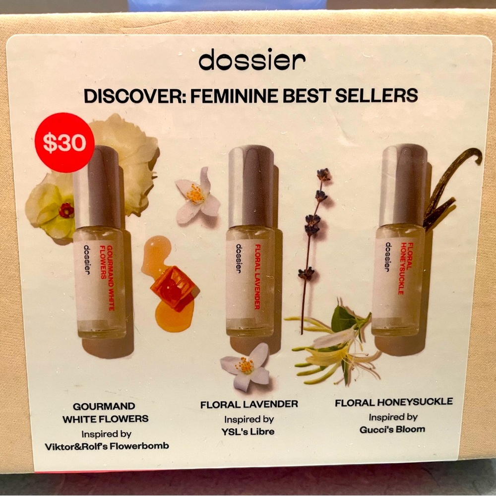 Dossier’s Feminine’s Best Selling Fragrances~3 7.5 ml bottles~Floral Scents